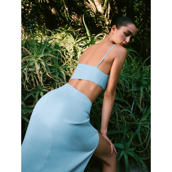 Reformation 'Kiwi' Turquoise Blue Asymmetrical Cutout High Slit Maxi Dress 10 - Picture 4 of 16